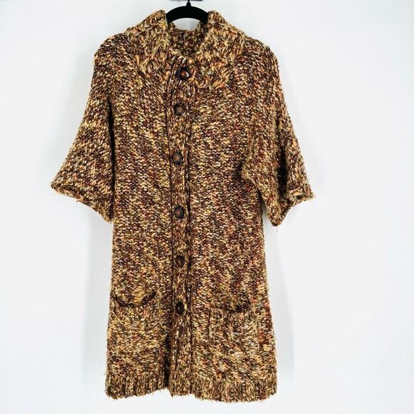 Anthropologie Tabitha Wool Blend Chunky Knit Cardigan Sweater Tan Size Small - Picture 1 of 11